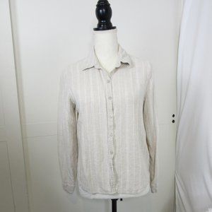 Orvis Long Sleeve Button Down Cream Striped Linen Blend Shirt Size Small